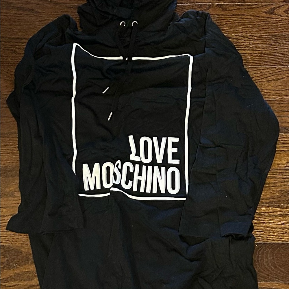 Love Moschino Black Graphic Hoodie Dress Shirt